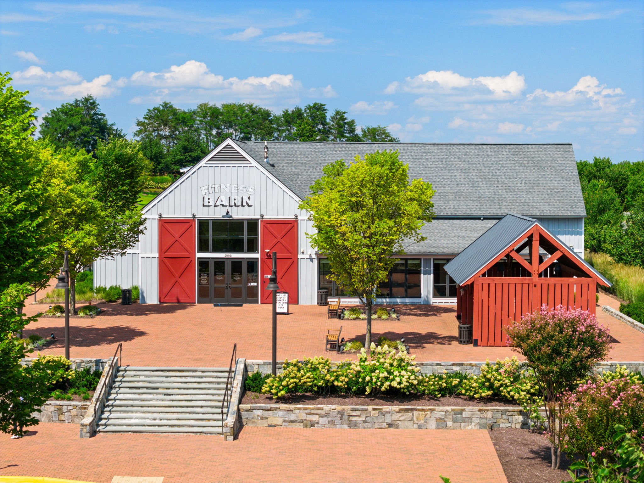 Community fitness center in a converted barn building