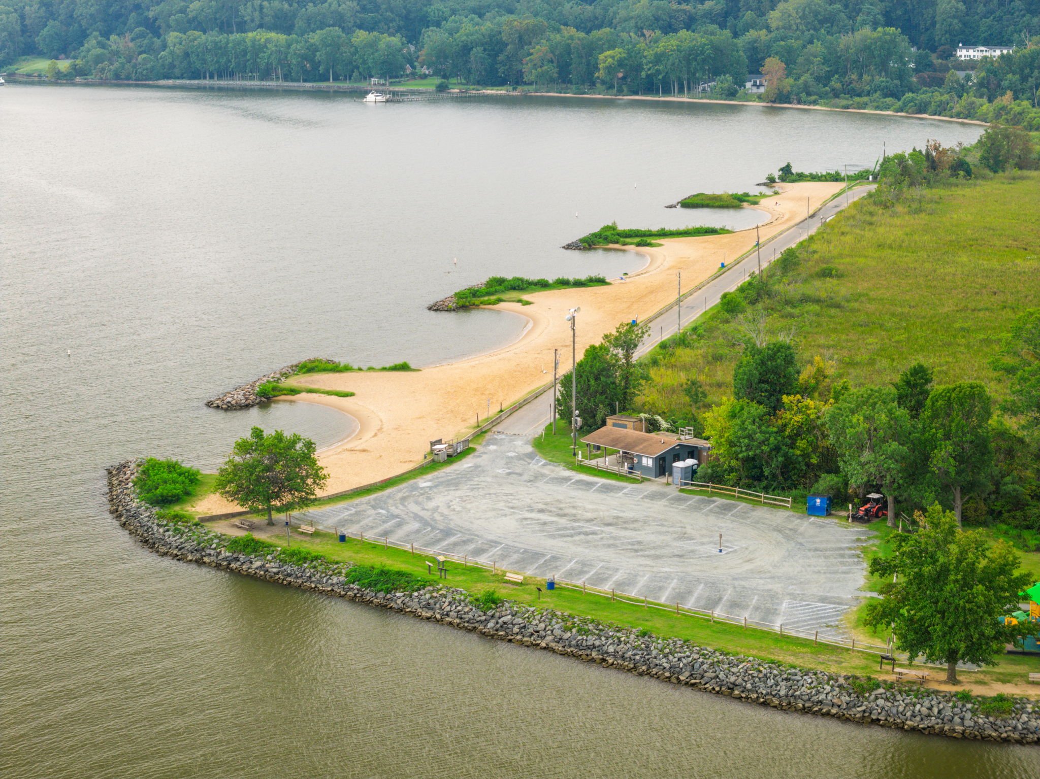 Waterfront picnic pavilion beside a playground